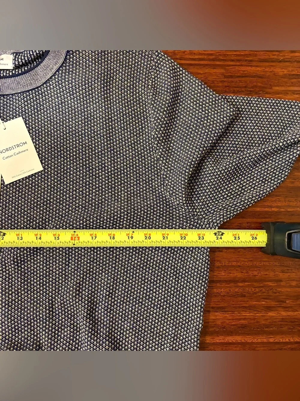 NWT Nordstrom Men's XL Navy & Oatmeal Birdseye Cashmere Cotton Sweater